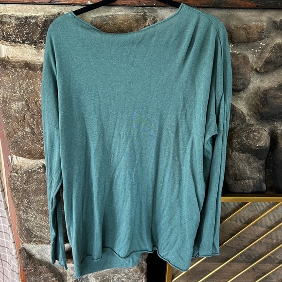 EUC Eileen Fisher Teal Rollneck Sweater Organic Cotton Silk Blend, L - Picture 2 of 4
